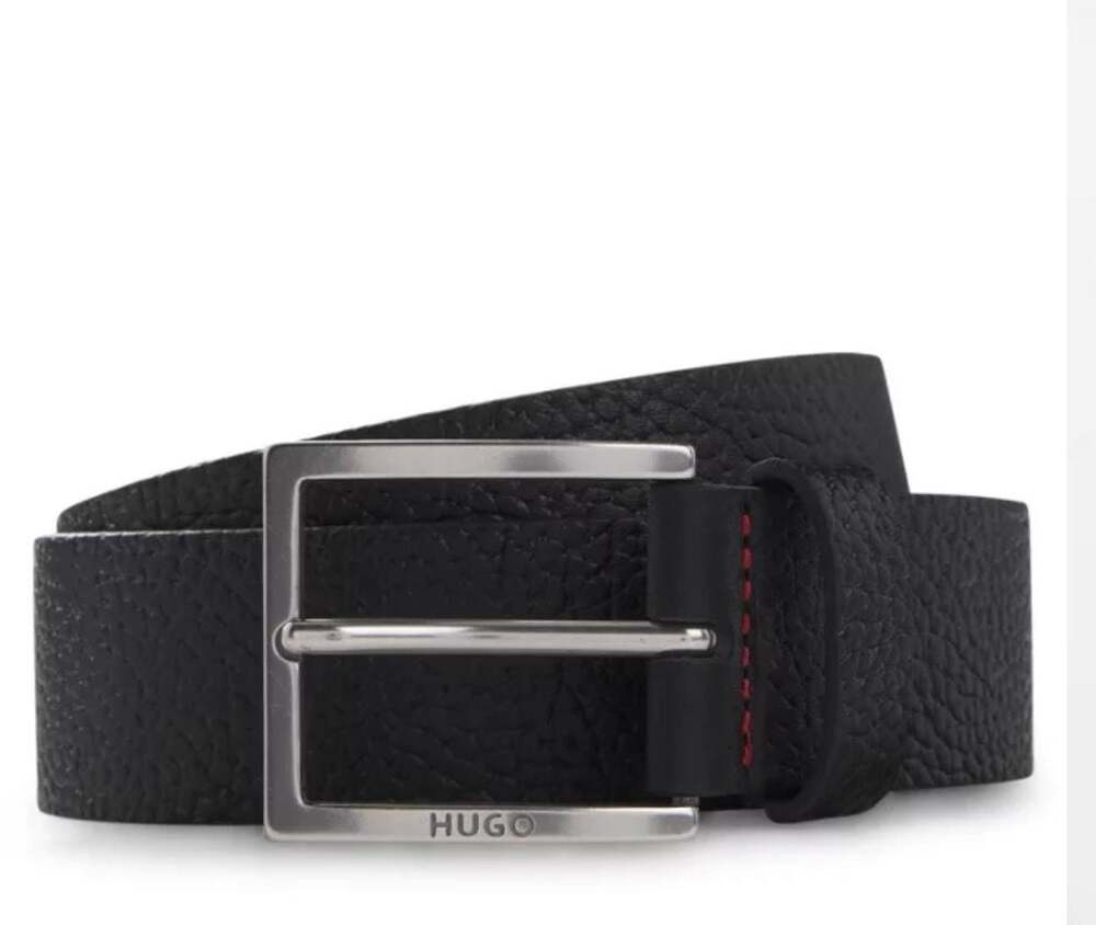 HUGO Grained Leather Belt with Silver-Effect Pin Buckle